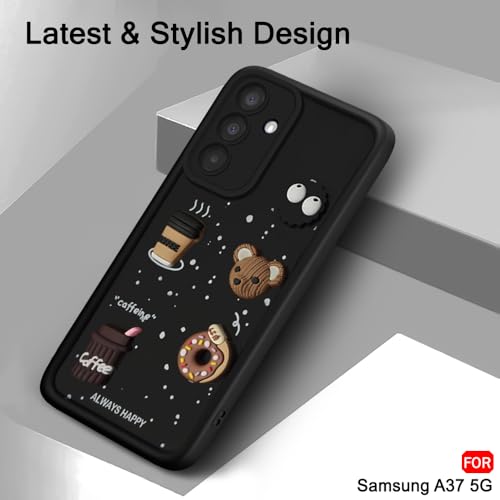 Image of TheGiftKart Back Cover Case for Samsung Galaxy A37 5G | Cute Fun Cartoon 3D Bear Coffee Case | Full Camera Protection | Shockproof Back Cover Case for Samsung Galaxy A37 5G (Silicone, Black)