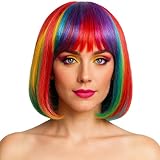 Rainbow Wig, Vibrant Multicolored Synthetic Hair for Women, Adjustable Fancy Dress Wig for Cosplay, Halloween, and Pride Parties, One Size