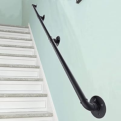 FlySkip Handrails for Indoor Stairs 8ft 3 Sections Galvanized Steel Pipe Stair Railing Non-Slip Wall Mount Hand Rail for Outdoor Indoor Stairs Porch Deck (8FT)