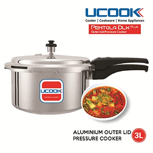 Image of Ucook By United Ekta Group Pentola DLX Plus Aluminium Outer Lid Induction Pressure Cooker, 3 Litre, Silver