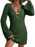 Dokotoo Summer Beach Vacation Essentials Crochet Knit Cover Ups for Swimwear Women Bathing Suit Cover Ups for Women 2026 Spring Fashion Trendy Deep V Neck Summer Dresses Women's Clothing Green Large