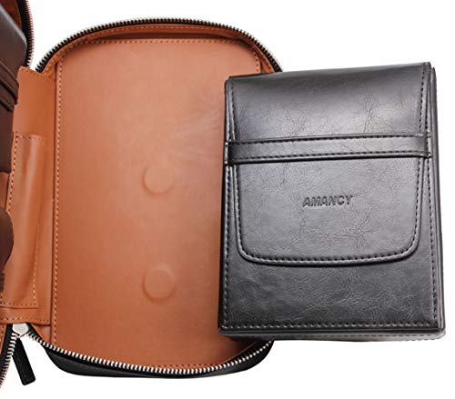 Amancy Luxury Black Leather 5 Holder Cigar Humidor Case,Elegant Cigar Bag Pouch With Several Inner Accessory Pockets, Specialized Cigar Cutter And Lighter Contained #TOP2