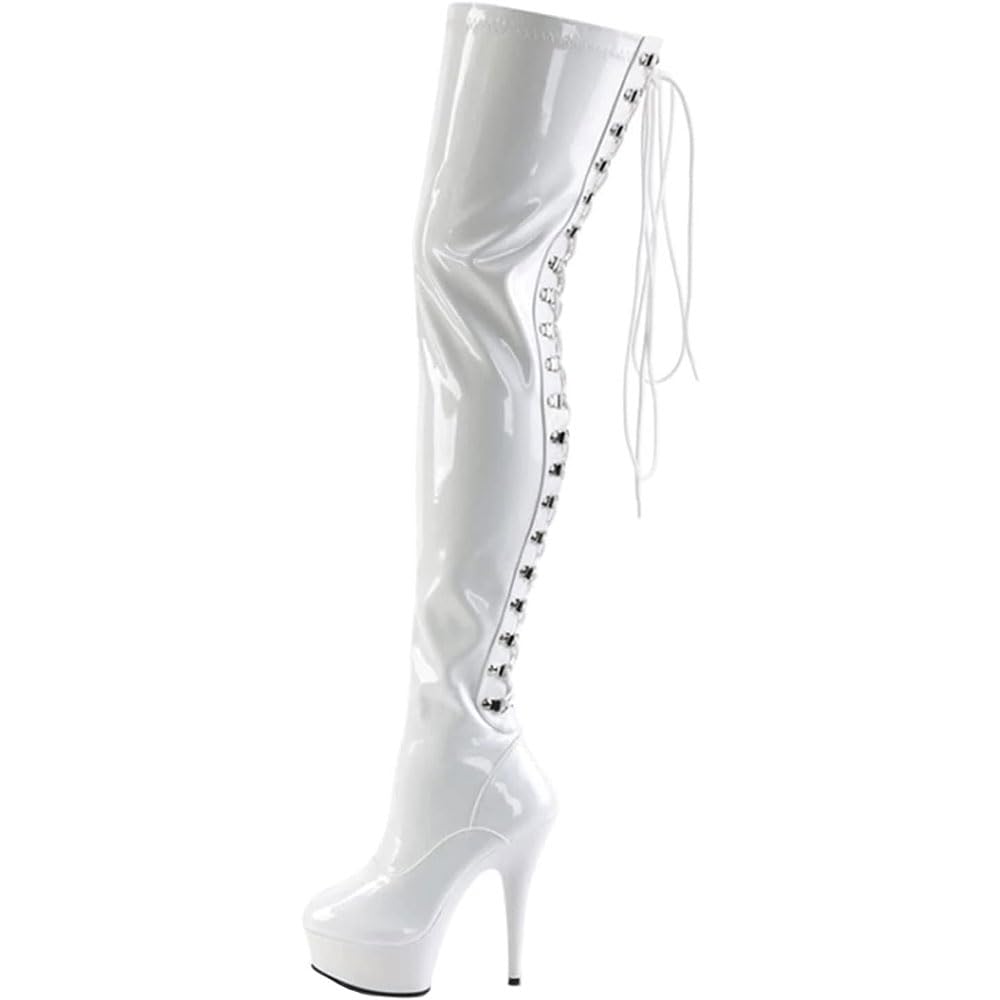 Hyfzxwx Women's D Tent 15 Cm Pumps Stretch Leather Pointe Thigh High Overknee Boots High Heels Stilettos Shoes Sexy Party Pole Ance Stripper Pumps Plus Size Thigh/D/39Eu