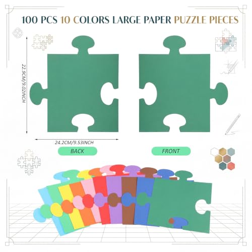 Glenmal 100 Pcs Large Blank Puzzle Pieces, 9.5 x 9 in DIY, Colorful by Glenmal - Used condition - Image 2