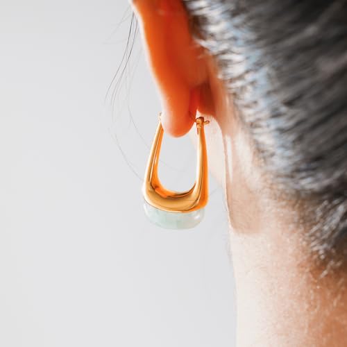 Blue Resin Chunky Gold Hoop Earrings Statement Dangle Drop Boho Huggie by Becklynn - Used condition - Image 3