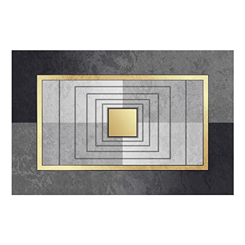 Tapis rectangulaire gris et jaune 160x160 cm lavable et antidérapant