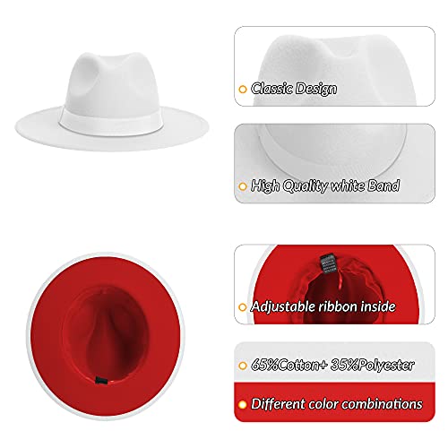 Image of KUJUHA Fedora Hats for Mens /Womens Felt FedoraHats Two Tone Wide Brim Fedora Hats Rancher Hat