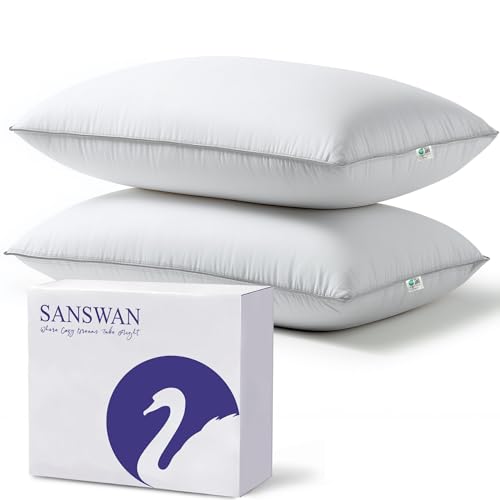 SANSWAN Goose Down Feather Queen Pillows Set of 2, Firm, Cooling - image 7
