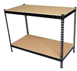 Metal Workbench Heavy Duty Black Workstation Storage Garage Warehouse Shed Shelving DIY Tools 2 Shelves