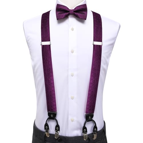 Image of Dubulle Suspender and Bow Tie for Men Paisley Solid Mens Suit Braces Pretied Bowtie and Handkerchief Cufflinks Formal Wedding