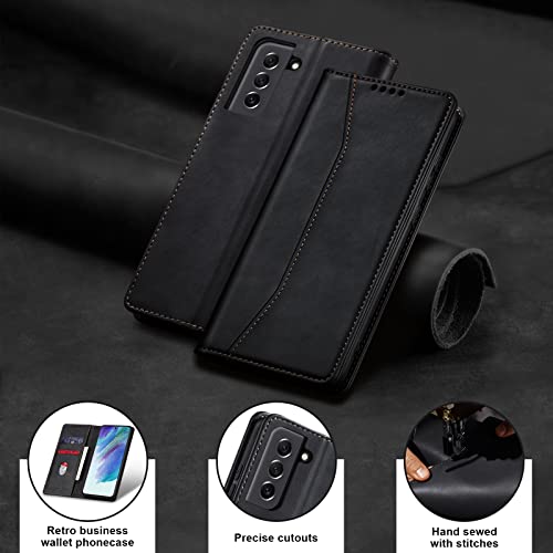 Image of Jasonyu Mobile Phone Case for Samsung Galaxy S21 FE, PU Leather Flip Case, Black