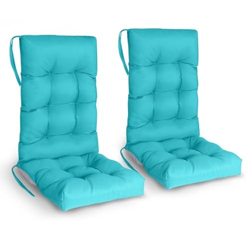 GREENVINES Rocking Chair Cushions Set of 2 | Polyester | Waterproof | Outdoor High Back Rocker Chairs Cushion | Seat with Ties | Non-Slip | Thickened Pad for Patio | 46.5" x 18.5" x 4.3" | A