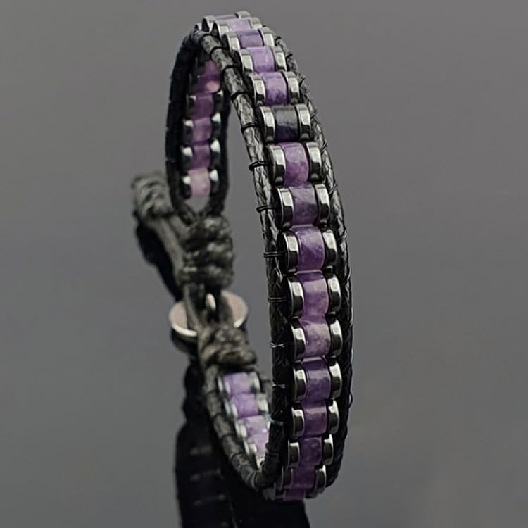 Amethyst Leather Crystal Healing Bracelet Women Men Protection Retro Gifts