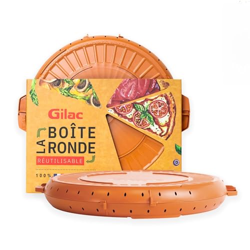 Gilac, Boîte à pizza réutilisable avec couvercle, Compatible Lave-Vaisselle, plastique sans BPA, Terracotta, Fabriquée en France, Ø 33cm