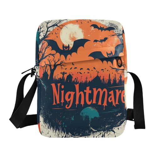KLL Nightmare Halloween Black Bats Orange men's messenger bag Vegan Leather Crossbody Small Bag For Women Shopping Shoulder Hand Bag For Woman