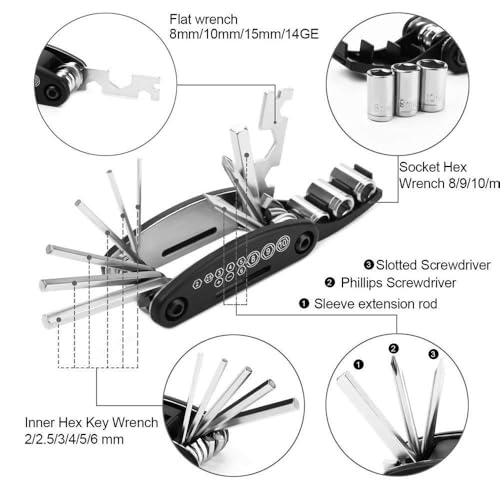 Image of 16 in 1 Bicycle Repair Tool Kit for Cycle & MTB Bike | Portable Multi Function Cycling Accessories with Allen Key Set, Hex Wrench, Socket Spanner & Screwdriver Tool Kit
