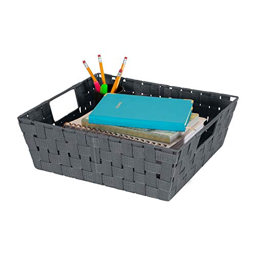 Simplify 2 Pack Large Storage Shelf Totes with Woven Strap in Grey | Decorative | Baskets | Organization | Accessories | Drawer | Desk | Closet | Bathroom | Bedroom | Nursery | Toys | Gifts by Simplify - Image 5