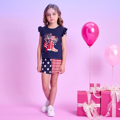 Image of VIKITA Girls Cotton Outfits Sparkling Cute Cartton T Shirt Tank Top and Shorts Fashion Clothing Set for Summer
