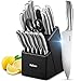 Yabano Couteaux de Cuisine, 16 Set Couteau Cuisine en Acier Inoxydable, Couteau Cuisine Professionnelle avec Support en Bois