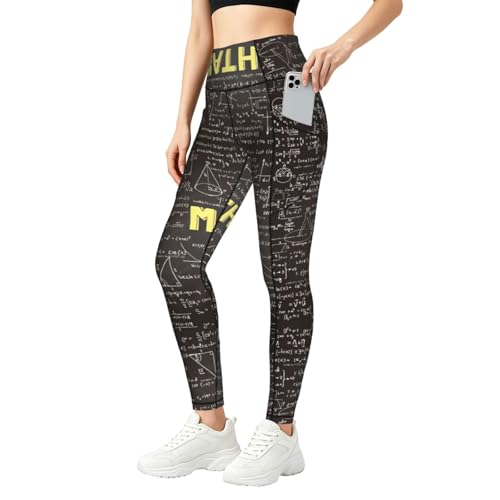 Leggings con estampado de matemáticas para mujer con bolsillos laterales