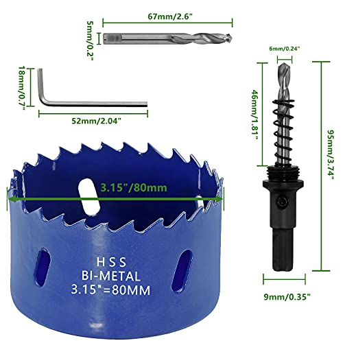 Image of Luomorgo 80mm /3.15 inch Hole Saw, 1 1 /4 inch Cutting Depth | HSS Bi-Metal, For Wood Cornhole Boards, Plastic Drywall & Metal Sheet