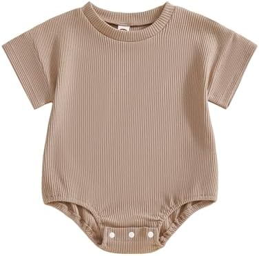 Merqwadd Baby Summer Bubble Romper Infant Boy Girl Short Sleeve Onesie Oversize Cotton T-shirt Bodysuit Top