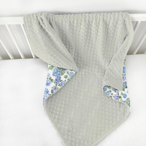 Image of Blue Hydrangea Floral Baby Blanket for Girl Boy with Dotted Backing Double Layer Watercolor Flowers Painting Soft Swaddle Receiving Blanket Wild Floral Newborn Toddler Nursery Bed Throw 30x40