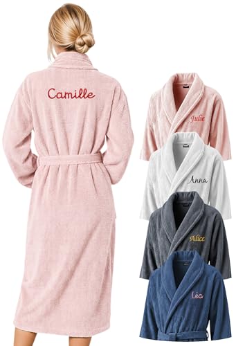 KDO MAGIC Peignoir de bain femme personnalisé - Prénom brodé - Matière éponge - Plusieurs coloris - Cadeau Saint-Valentin, anniversaire, fête des mères...