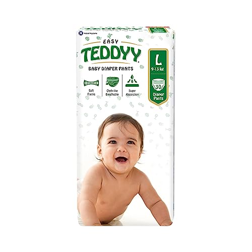 Image of TEDDYY Easy Baby L Size Diaper Pant Style | 30 Count (Large) | 9-14 kg (Pack of 1) | Long Protection Hours | Anti-Bacterial | Airy Breathable Fit | Rapid Soaker Channels with Wetness Indicator