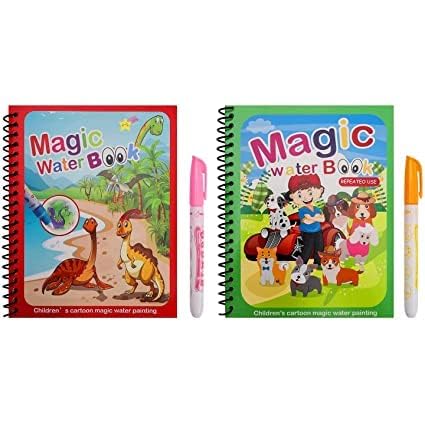 Image of Reusable Magic Water Quick Dry Coloring Books for Kids Colouring Doodle Pen Water Painting Book for Children Education Drawing Pad Kids Learning /Fun Books (Random Designs) - No Colors Required (2)