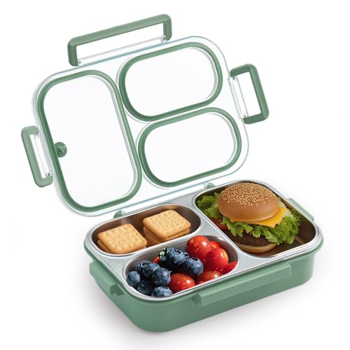 Kabbas Stainless Steel Bento Box Kids & Adults - 25 oz Leakproof Lunch Box with 3 Compartments,...