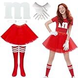 BOUTICOL 7 PCS Halloween M Costume include Felt Letter M Pin Gloves Tutu Skirts Socks for Halloween Cosplay Party (red)