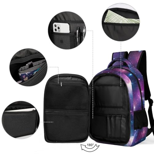 Men's Commuter Bag Large Travel Bag Portable Work Backpack With Double Zippers Purple Galaxy3