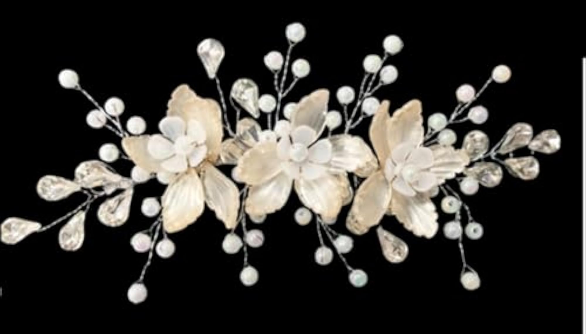 Bridal Pearl and Crystal Floral Spray Hair Accessory