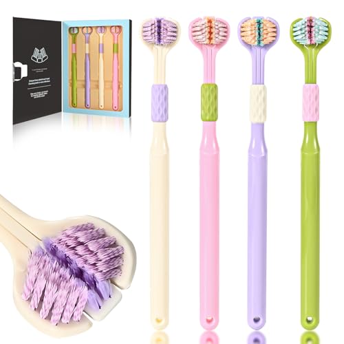 Mluyeri 4-Pack Medium Toothbrush Set Bulk Toothbrushes for Kids & Adults with Special Needs Multi-Angle Cleaning Medium Soft Bristles White Pink Green Purple