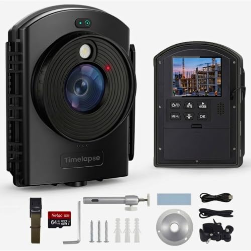 Time Lapse Camera for Outdoor Construction - 180 Days Shooting with Laser Positioning Taking 1080P AVI Videos & Photos for Plant Growth Landscape Cooking Drawing 3D Printing(64GB TF Card)