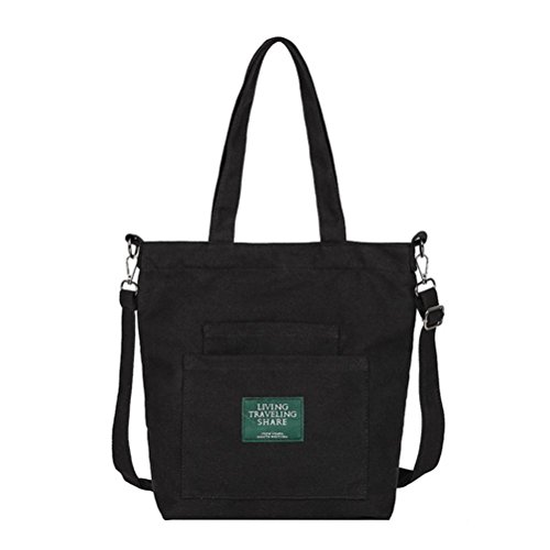 BZLineu00ae Frauen Solide Canvas Crossbody Umhängetaschen Große Totes (Schwarz)