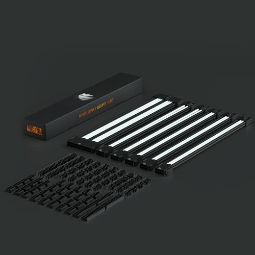 Image of Asiahorse Power Supply Sleeved Cable for Power Supply Extension Cable Wire Kit 1x24-PIN / 2x8-PIN (4+4) M /B,3x8-PIN (6+2) PCI-E 30cm Length with Combs(Dual EPS Black White)