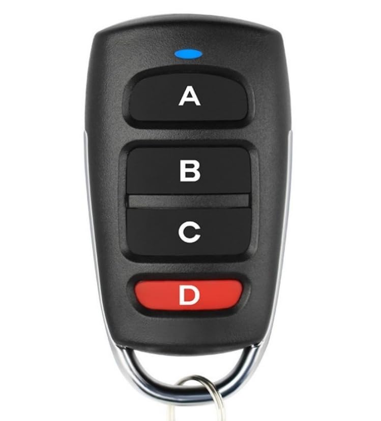 Cloning Remote Control Keychain, Replacement Garage Door Electric Gate, Duplicates and Replaces Original Factory Remote Controls for Vehicle Central Locking Systems, Electronic Garage Doors (ABCD)