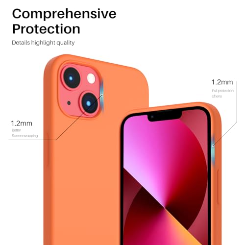 Image of ORNARTO Compatible with iPhone 13 Case 6.1, Slim Liquid Silicone 3 Layers Full Covered Soft Gel Rubber Phone Case Protective Cover 6.1 Inch-Orange