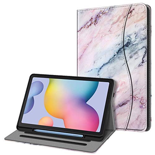 Fintie Funda para Samsung Galaxy Tab S6 Lite de 104 con Portalpiz Multingulo Trasera de TPU Suave con Bolsillo Auto ReposoActivacin para Modelo SM P610P615 Mrmol Rosa