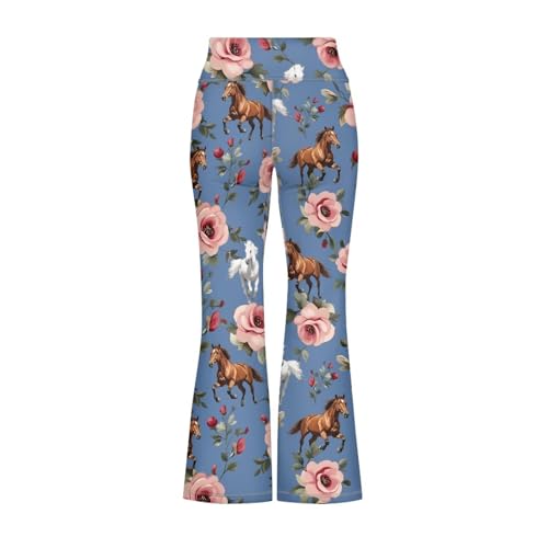 Image of Girls Leggings Floral Print High-Waisted Flared Pants 5-14 Years