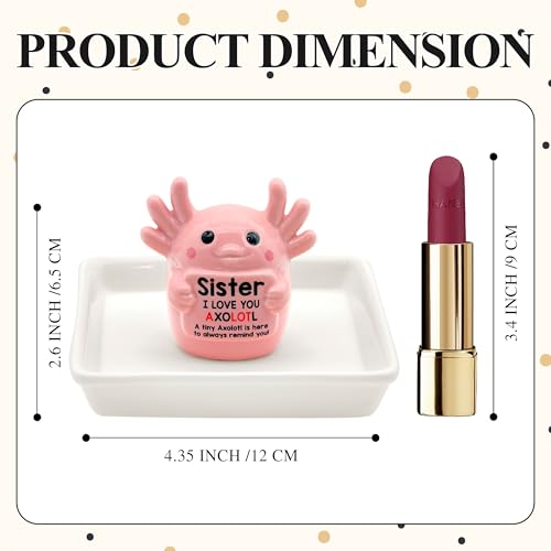 Image of Sister Birthday Gifts for Sister, Pink Ceramic Axolotl Ring Holder Dish | Cute Pink Axolotl Jewlery Tray with 'I love you axolotl' Birthday Christmas Gift for Sister from Brother