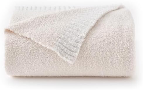 Chunky Knit Boucle Throw Blanket, Soft Washable Coastal Blanket f...