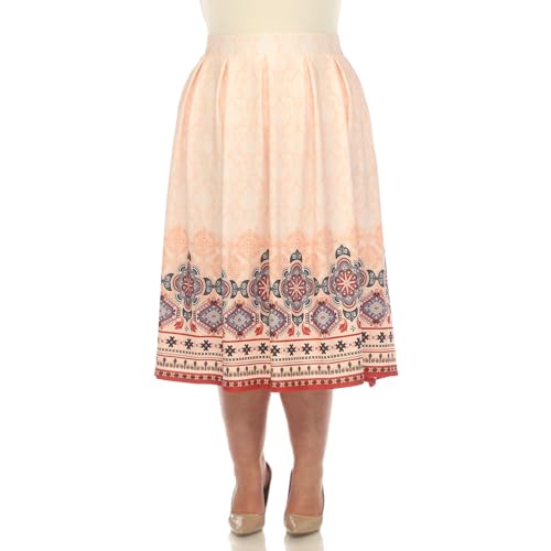 white mark Women's Plus Size Pleated Skirt with Border Prints