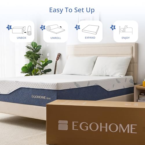 Image of EGOHOME Medium Twin XL Mattress 10 Inch Memory Foam Mattresses Bed in a Box with Gel Foam and Removeable Fiberglass Free Cover for Cool Sleep and Back Pain Relief, CertiPUR-US Certified, Blue
