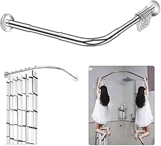 Xbtianxia L Shaped Curved Shower Curtain Rods Bathtub Rails- Drill Free Install 304 Stainless Stretchable Corner Shower Curtain Rod 60 to 80 x 80 to 120cm,for Bathroom, Clothing Store