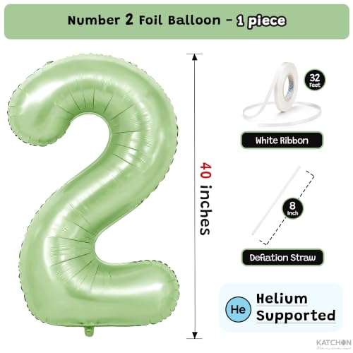 Image of KatchOn, Sage Green Number 2 Balloon For Birthday Decorations - 40 Inch