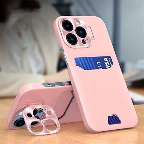 Porte-cartes iPhone 14 rose protection objectif métal et support invisible