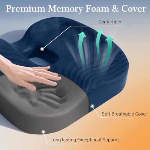 CushySide Donut Pillow Seat Cushion for Hemorrhoids & Tailbone Pressure Relief - Memory Foam Office Chair Cushion for Sciatica, Coccyx & Back Pain, Non-Slip Butt Cushions for Long Sitting (Blue) — view 3